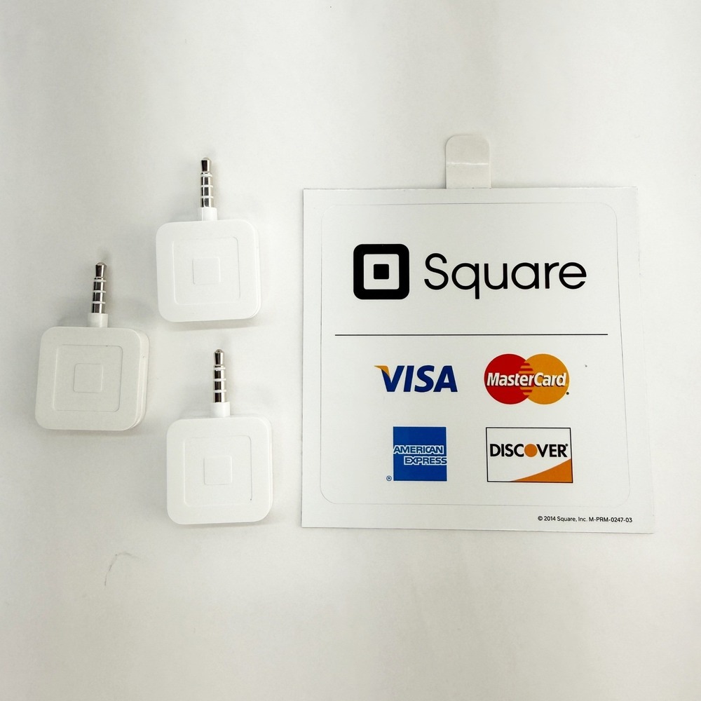 Lot of 3 Square Reader for Magstripe 3.5mm Headphone Jack White with Decal